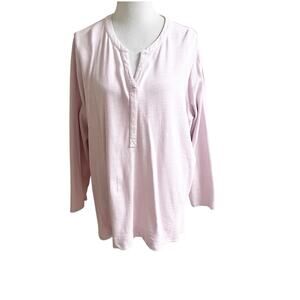 J. Jill Organic Cotton Henley Neck Sweater Pink Size XL Relaxed Beachy Casual